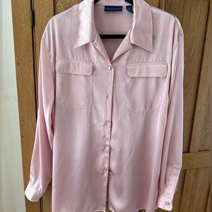 Light Pink Shiny Button Down Blouse, Karen Scott, Size L